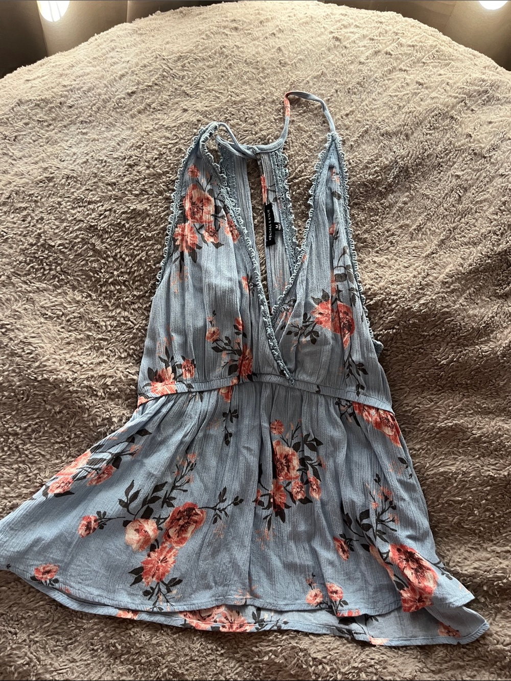 Kendall & Kylie Light Blue Floral Sleeveless Blouse